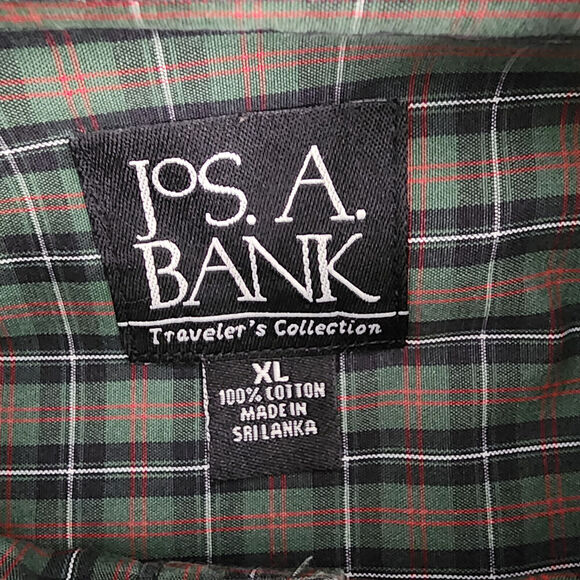 Jos A Bank Traveler Collection Dress Shirt Traditional Fit Green Plaid Men's XL‎ - Picture 4 of 4